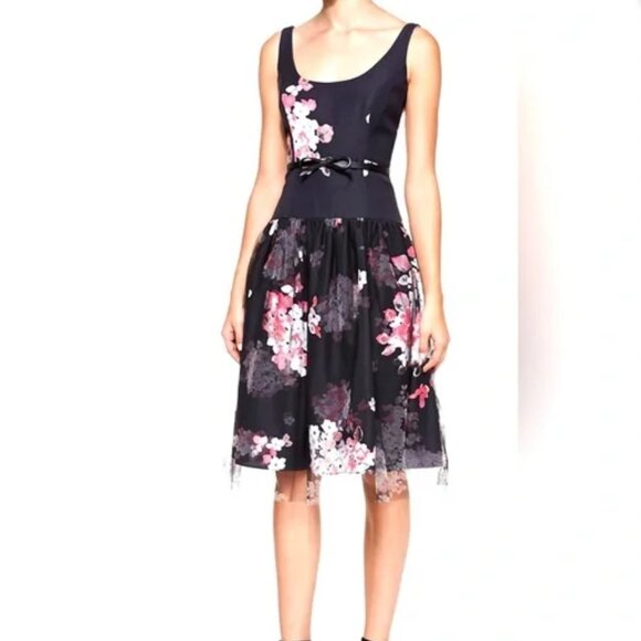 NWT Milly Natalie Floral Sleeveless Cocktail Dress Candy Black Pink Tulle 8 HTF - Picture 1 of 2